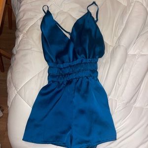 silky royal blue romper
